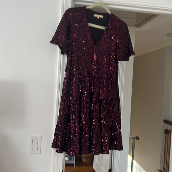 Purple Sequin Tiered Short Sleeve Dress - Picture 2 of 3